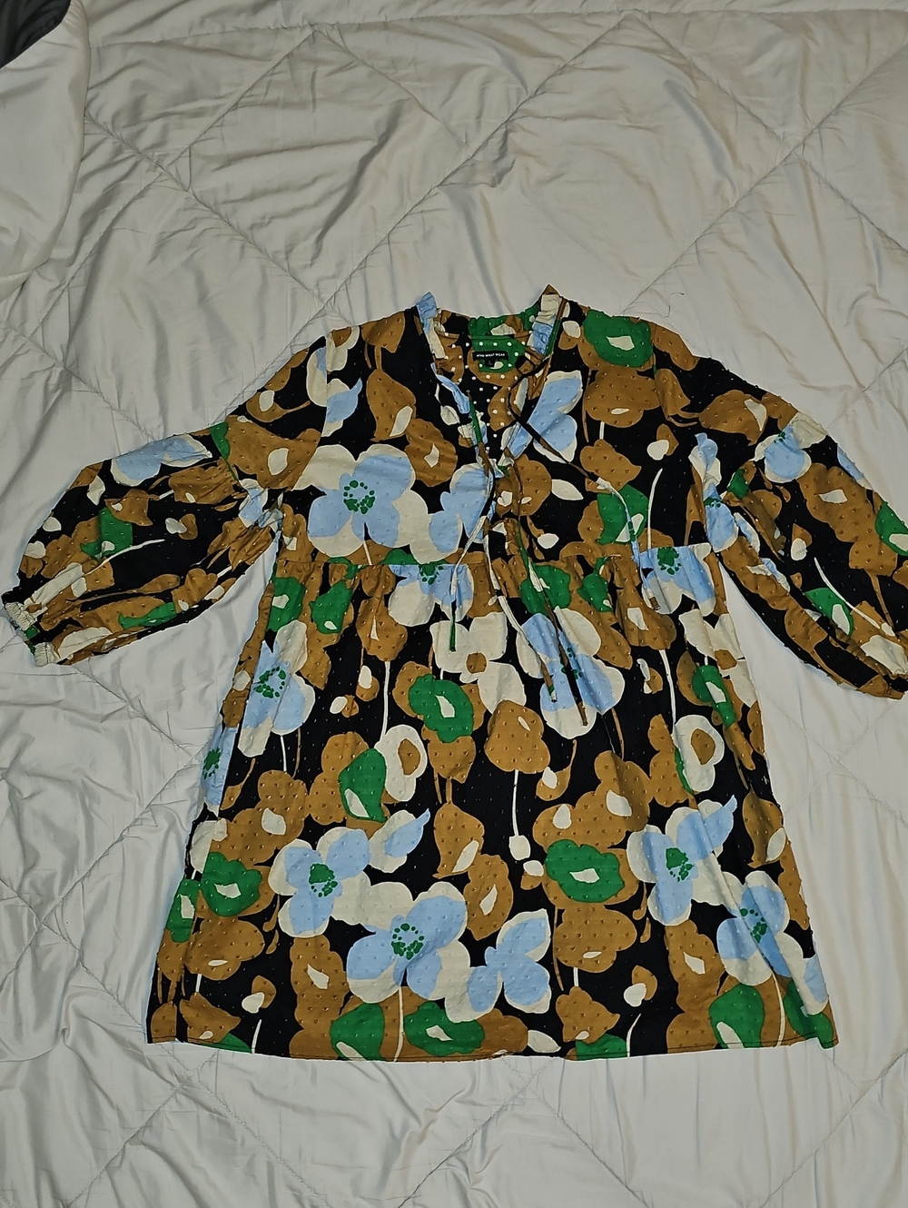 Who What Wear Baby Doll Dress Lrg Floral Textured Pockets Long Sleeve